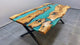 Customized Large Epoxy Table, Pear Green Multi River Flow, Resin Dining Table for 2, 4, 6, 8, Epoxy Coffee Table, Living Room Table, Home décor