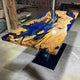TUZECH Large Indoor Resin Dining Table Blue River Feel Epoxy Coffee Table Living Room Table Live Edge Table Top Home Décor Bar Counter Patio Table Bar Counter