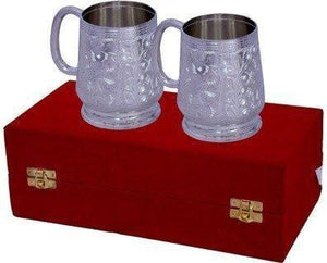 TUZECH Traditional classic Highly Engraved Silver Plated 2 Piece Coffee/Wine Mug Set (2 Piece)-Tuzech store