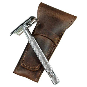 Tuzech Leather Safety Razor Case, Shaving Accessories, Personal Care Essentials, Handmade :: Bourbon Brown-Tuzech store