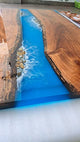 Customized Large Epoxy Table, Blue Resin Dining Table with Stones for 2, 4, 6, 8, Epoxy Coffee Table, Living Room Table, Home décor