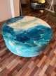 Unique White Epoxy with Blue Ocean Flow Look Round Table Top, Coffee Table, Resin Table, Luxury Table, Walnut Table, Wooden Resin Table. Size 42 by 42 Inches with Legs 12" Inches
