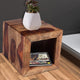 TUZECH Cube Shape Rosewood Side Table with Cutout Bottom, Brown