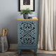 TUZECH Accent Storage Cabinet with Single Door, Distressed Decorative Nightstand End Side Table with Wooden Frame and Hollow-Carved Floral Pattern for Entryway Living Room Bedroom