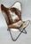 Tuzech Handmade Leather Living Room Butterfly Chair Tan Side Hand Stitch Leather Butterfly Chair for Relaxing with Folding Iron Frame Vintage Arm Chair Home Décor (Hairon White & Dark Brown)-Tuzech store