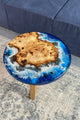 TUZECH Customized Resin Round Table Top, Blue Ocean with Unique Stones Look, Coffee Table, Resin Table, Luxury Table, Walnut Table, Wooden Resin Table