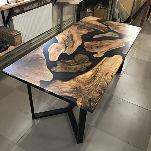 Live Edge Walnut River Table With Black Epoxy Resin 